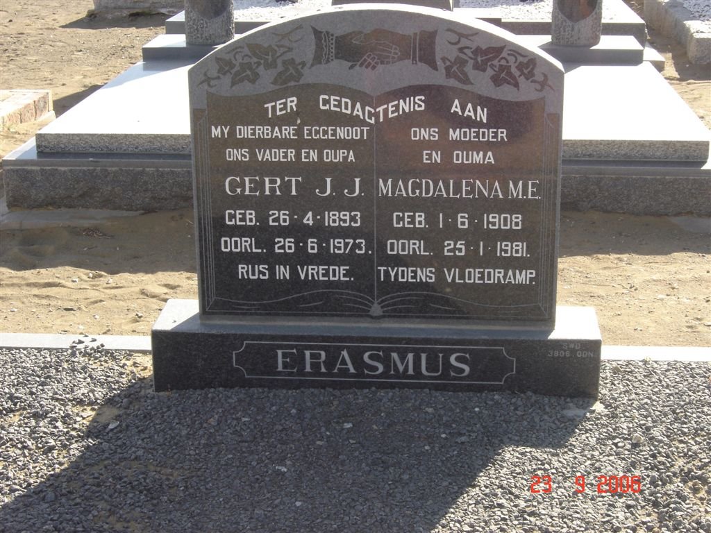 ERASMUS Gert J.J. 1893-1973 &amp; Magdalena M.E 1908-1981