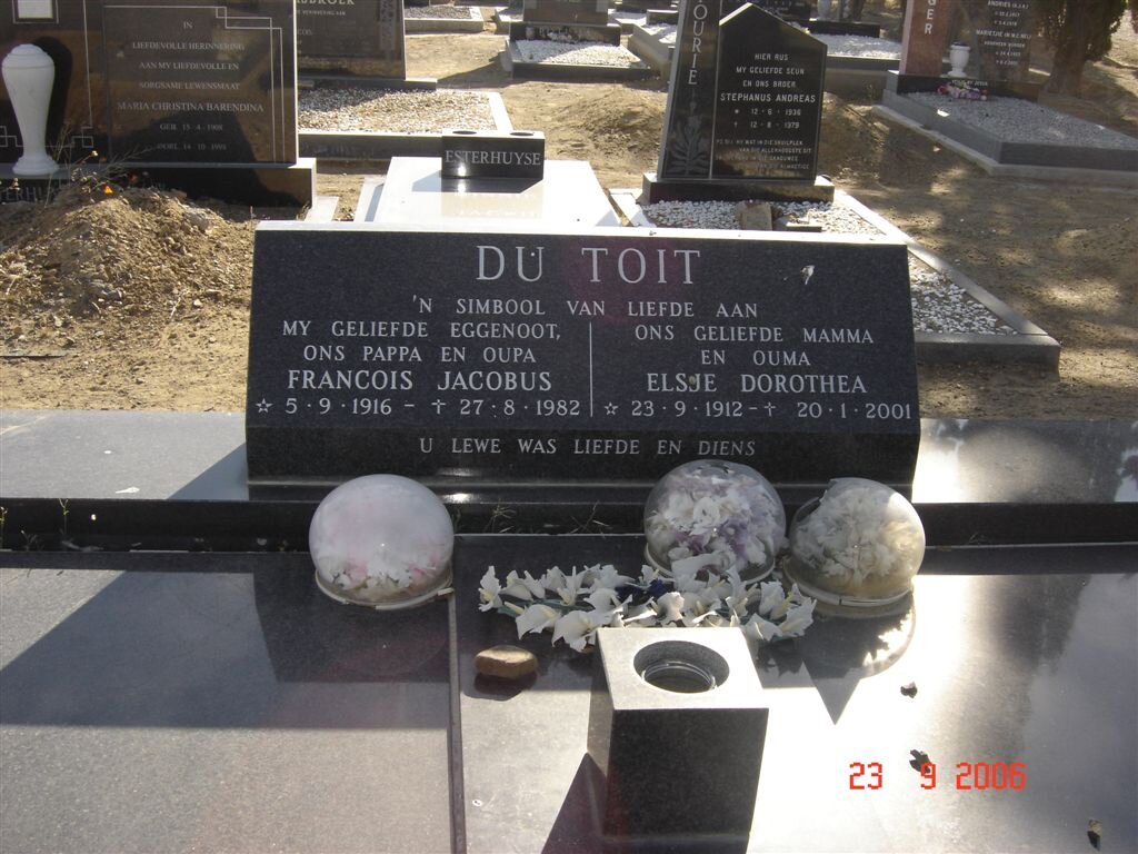 TOIT Francois Jacobus, du 1916-1982 &amp; Elsje Dorothea 1912-2001