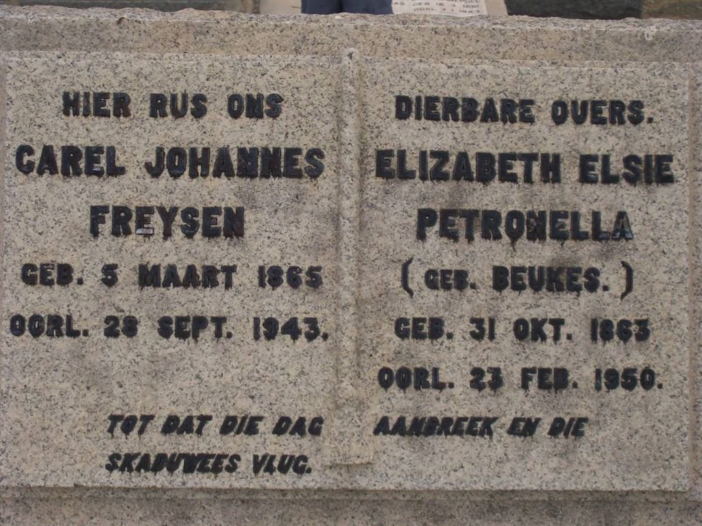 FREYSEN Carel Johannes 1865-1943 &amp; Elizabeth Elsie Petronella BEUKES 1863-1950