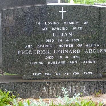 ARCHER Frederick Leonard -1976 &amp; Lilian -1971