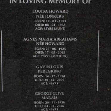 ABRAHAMS Agnes Maria nee HOWRD 1923-2005 :: HOWARD Louisa nee JONKERS 1923-1968