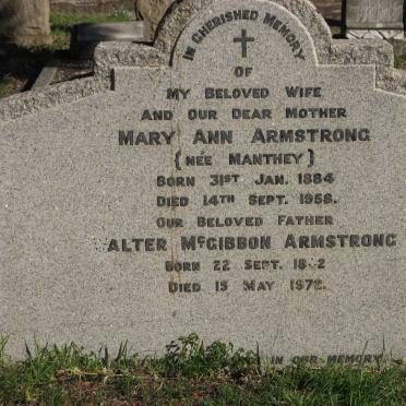 ARMSTRONG Walter McGibbon 18?2-1972 &amp; Mary Ann MANTHEY 1884-1958