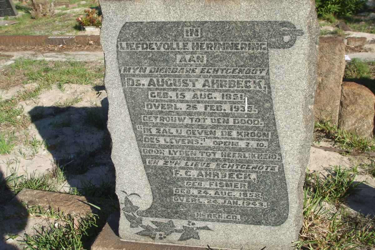 AHRBECK August 1851-1835 & F.C. FISMER 1958-1943