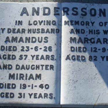 ANDERSSON Amandus -1926 &amp; Margaret -1962 :: ANDERSSON Miriam -1940