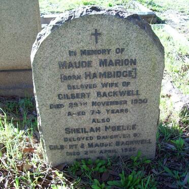 BACKWELL Maud Marion nee HAMBRIDGE -1950 :: BACKWELL Sheilah Noelle -1950