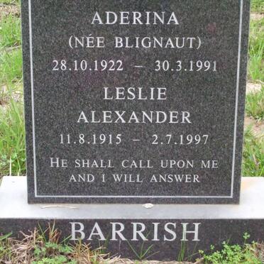 BARRISH Leslie Alexander 1915-1997 &amp; Aderina BLIGNAUT 1922-1991