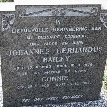 BAILEY Johannes Gerhardus 1900-1976 &amp; Connie 1909-1085