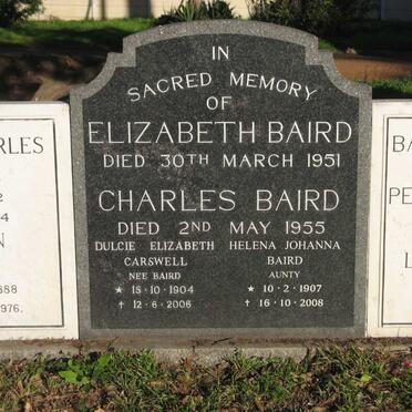 BAIRD Charles -1955 &amp; Elizabeth -1951 :: CARSWELL Dulcie Elizabeth nee BAIRD 1904-2006 :: BAIRD Helena Johanna 1907-2008