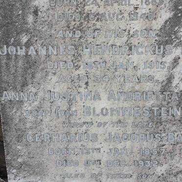 BAM Johannes Hendrickus -1915 :: BAM Anna Justina Andrietta nee VAN BLOMMENSTEIN 1857-1932 ::