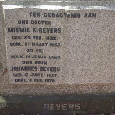 BEYERS Johannes 1937-1978 :: BEYERS Miemie K. 1932-1952
