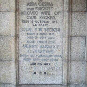 BECKER Carl F.W. 1851-1920 &amp; Anna Gesina DUCKITT -1915