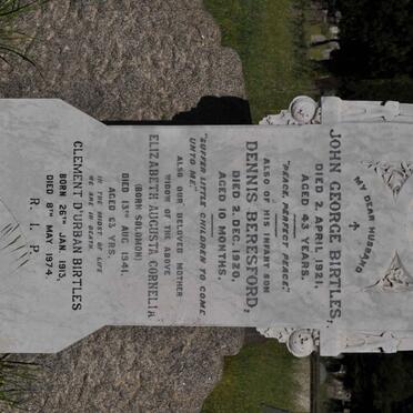 BIRTLES John George -1921 &amp; Elizabeth Augusta Cornelia SOLOMON -1941