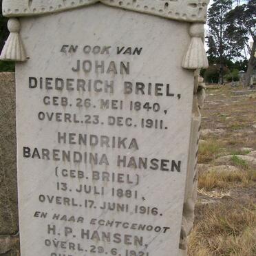 BRIEL Johan Diederich 1840-1911 :: HANSEN H.P. -1921 &amp; Hendrika Barendina BRIEL 1881-1916