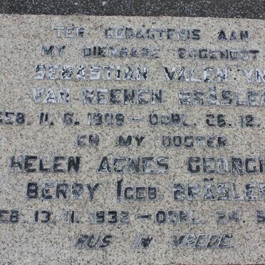 BRäSLER Sebastiaan Valentyn van Reenen 1909-1984 :: BERRY Helen Agnes Georgina nee BRäSLER 1932-1982