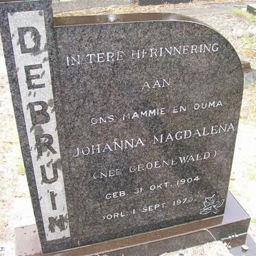 BRUIN Johanna Magdalena, de nee GROENEWALD 1904-1970
