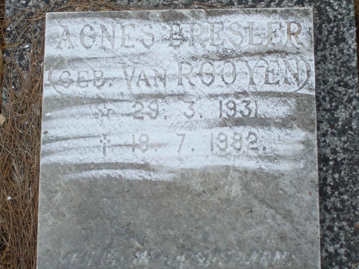 BRESLER Agnes nee VAN ROOYEN 1931-1982