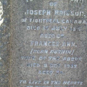 BRISSON Joseph  -1915 &amp; Frances Ann nee RUSHIN  -1939 