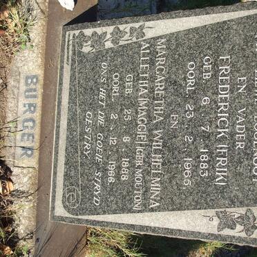 BURGER Frederick 1883-1965 &amp; Margaretha Wilhelmina Alletha MOUTON 1888-1966
