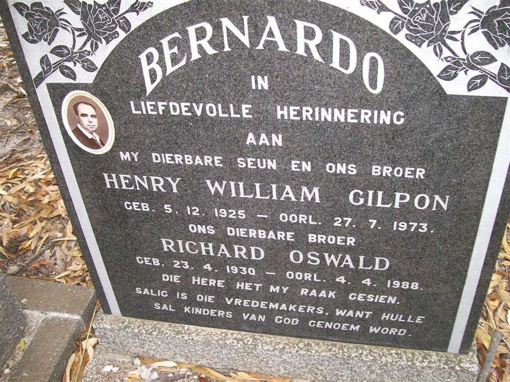 BERNARDO Henry William Gilpon 1925-1973 :: BERNARDO Richard Oswald 1930-1988