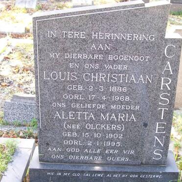 CARSTENS Louis Christiaan 1886-1968 &amp; Aletta Maria OLCKERS 1902-1995