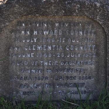 COSNETT John Howard 1840-1911 &amp; Clementia 1840-1922 :: COSNETT Annie M. 1870-1914