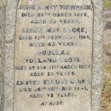 COOKE Ernest Edmund -1941 :: THOMPSON John Henry -1899  &amp; Lizzie May COOKE -1915 :: COOKE Douglas Yolland -1930