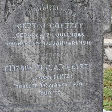 COETZEE Gert 1845-1910 &amp; Elizabeth C.A. PENTZ -1930