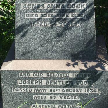 COOK Joseph Bentlen -1934 &amp; Agnes Anna -1930