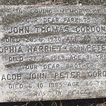 CORDON John Thomas -1930 &amp; Sophia Harriet PETERS -1969 :: CORDON John Peter -1965 