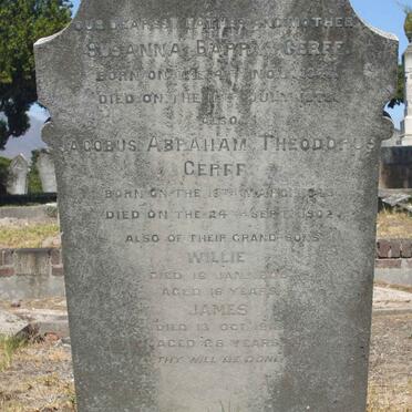 CERFF Jacobus Abraham Theodorus 1843-1902 &amp; Susanna Barry 1841-1878 :: CERFF Willie -1905 :: CERFF James  -19?8