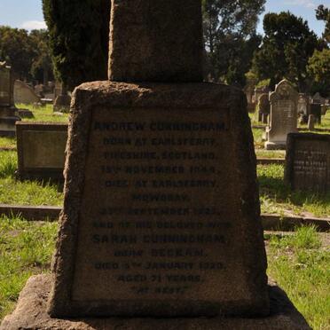 CUNNINGHAM Andrew 1844-1925 &amp; Sarah BECKAM -1920