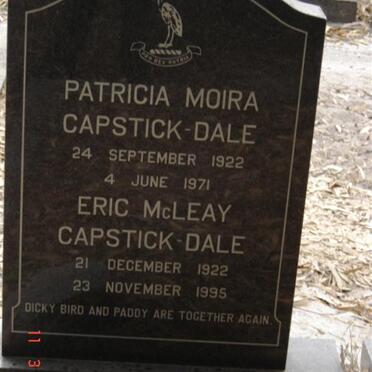 DALE Eric McLeay, CAPSTICK 1922-1995 &amp; Patricia Moira 1922-1971