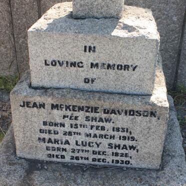 DAVIDSON Jean McKenzie nee SHAW 1831-1919 :: SHAW Maria Lucy 1828-1930