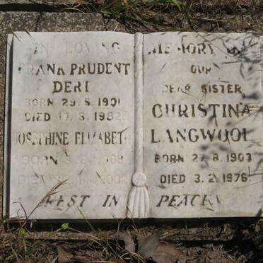 DERT Frank Prudent 1901-1982 &amp; Josephine Elizabeth 1908-2002 :: LANGWOOL Christina 1903-1976