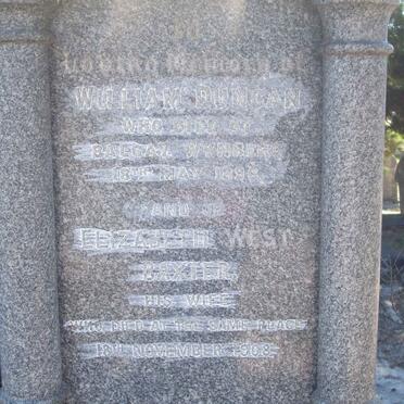 DUNCAN William  -1896 &amp; Elizabeth West BAXTER -1908