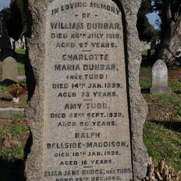 DUNBAR William -1915 &amp; Charlotte Maria TUBB -1929