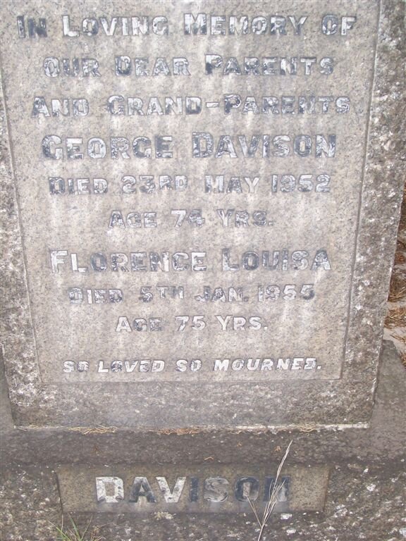 DAVISON George -1952 &amp; Florence Louisa -1955