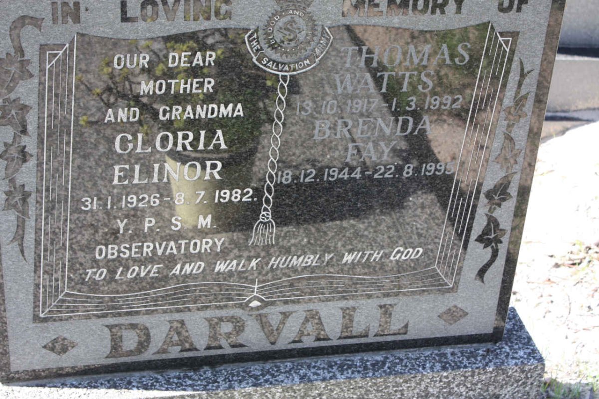 DARVALL  Gloria Elinor 1926-1982 :: DARVEY Thomas Watts 1917-1992 &amp; Brenda Fay 1944-1995