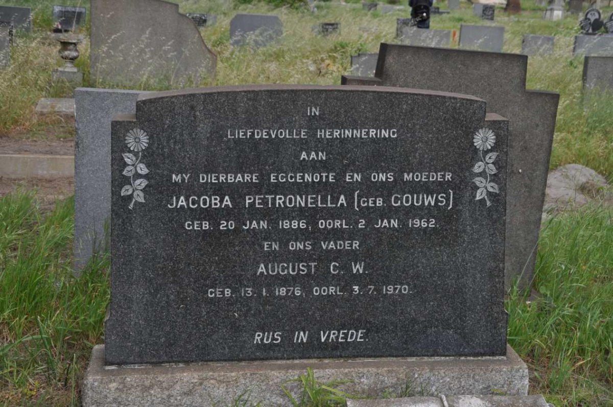 DIENER August C.W. 1876-1970 & Jacoba Petronella GOUWS 1886-1962