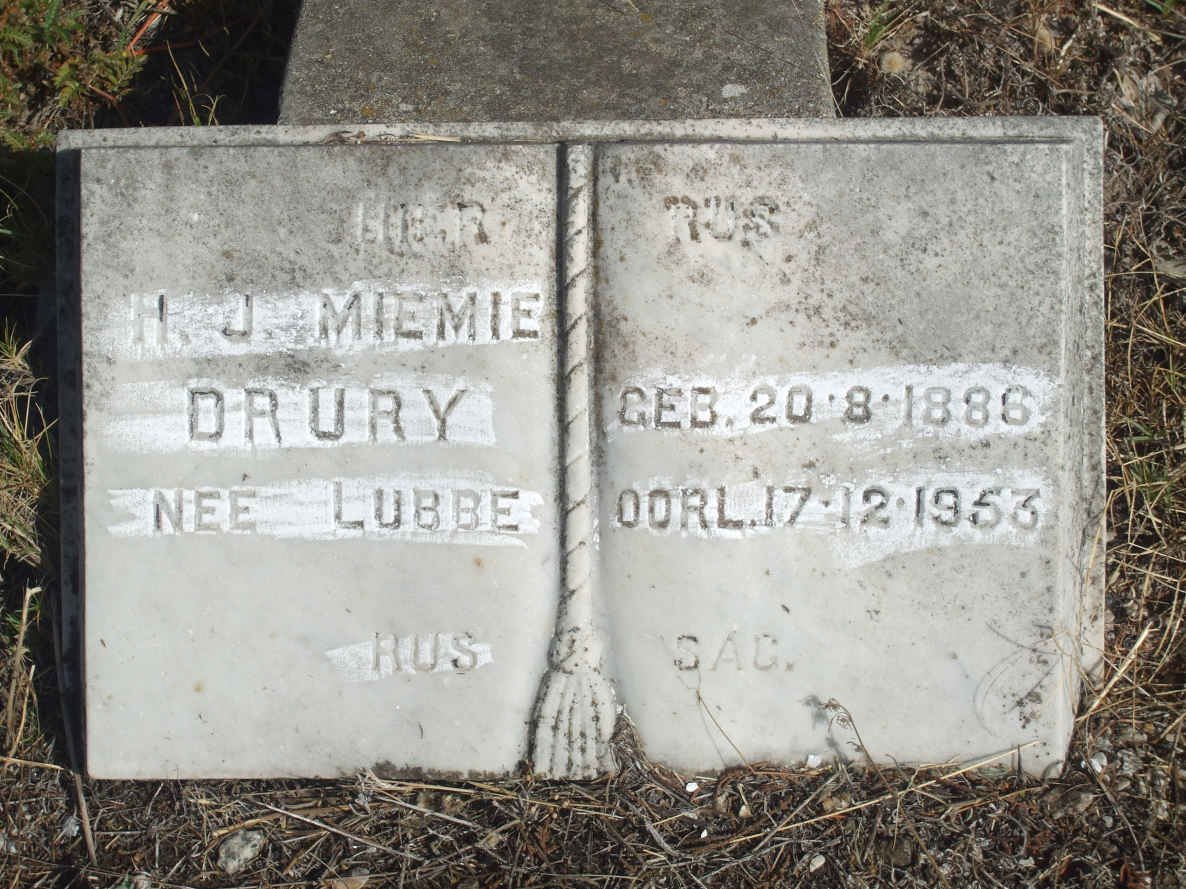 DRURY H.J. Miemie nee LUBBE 1886-1953