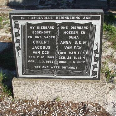 ECK Ockert Jacobus 1909-1968 &amp; Anna S.E.M. VAN ECK 1914-1992