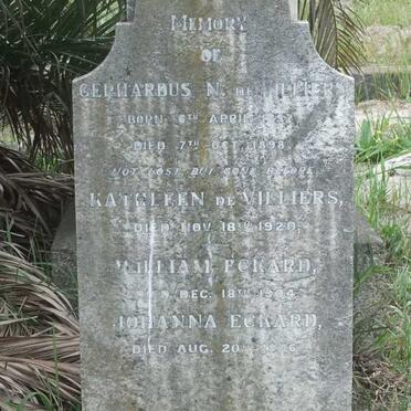 ECKARD William -1904 :: ECKARD Johanna -1926 :: DE VILLIERS Gerhardus N. 1852-1898 &amp; Kathleen -1920