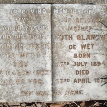 WET Francois, de -1963 &amp; Ruth Blanche 1894-1975