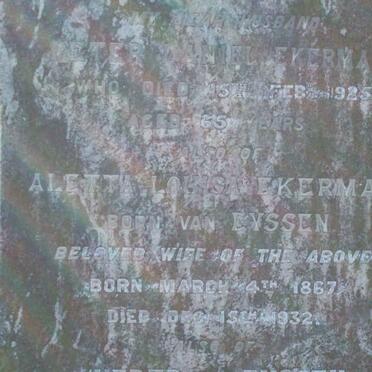 EKERMANS Peter Daniel -1925 &amp; Aletta Louisa VAN EYSSEN 1867-1932