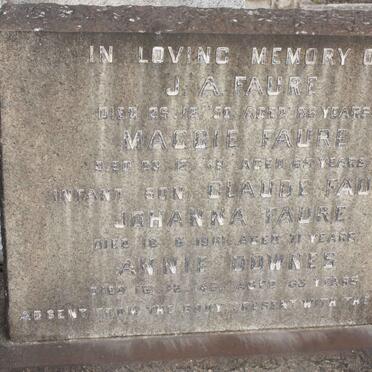 FAURE J.A. -1950 &amp; Maggie -1948 :: FAURE Claude :: FAURE Johanna -1961 :: DOWNES Annie -1946