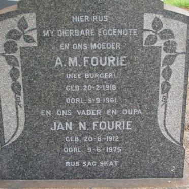 FOURIE Jan N. 1912-1975 &amp; A.M. BURGER 1918-1961