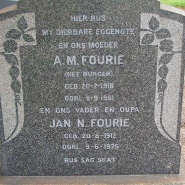 FOURIE Jan N. 1912-1975 &amp; A.M. BURGER 1918-1961