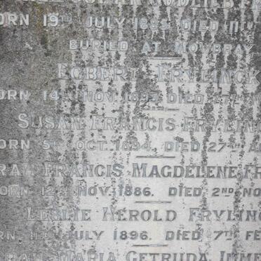 FRYLINCK Susan Francis 1894-1895 :: FRYLINCK Sarah Francis Magdalene 1886-1905 :: FRYLINCK Leslie Herold 1896-1908