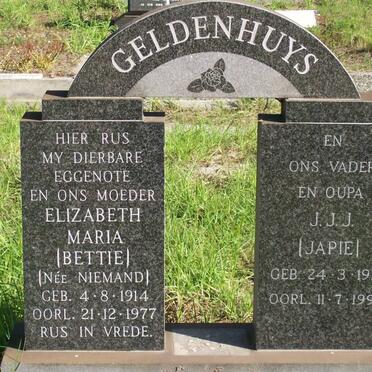 GELDENHUYS J.J.J. 1914-1994 &amp; Elizabeth Maria  NIEMAND 1914-1977