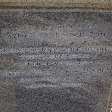 GREENSHIELDS James Pate -1932 :: GREENSHIELDS Andrew Hamilton 1876-1877 ::